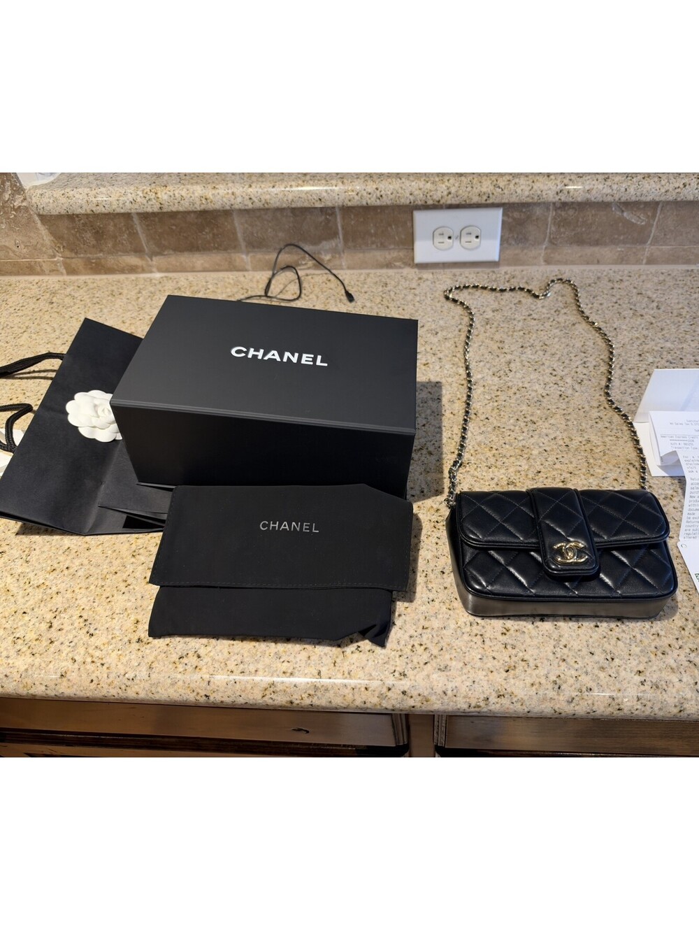CHANEL 25K Black leather flap clutch mini bag purse BNIB